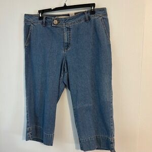 Faded‎ Glory Plus Size 20W Womens Blue Denim Cropped Capri Pants Mid Rise Button